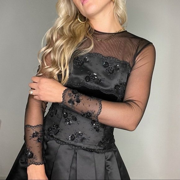 Lillie Rubin Black Long Mesh Sleeve Beaded Dress 6 - Picture 5 of 16